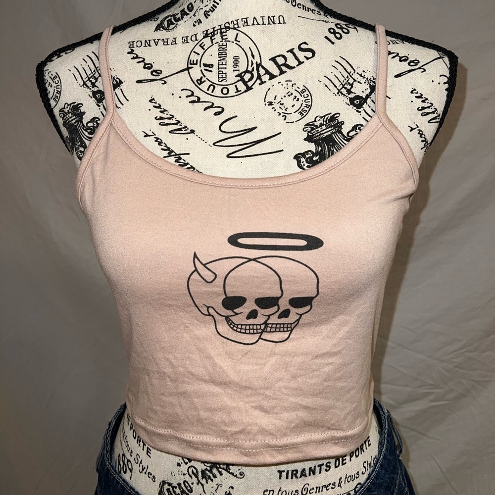 Skeleton Angel Head Cropped Tank